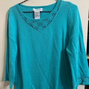 Sag Harbor Teal Sweater with Lace Trim